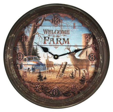 Rivers Edge Deer Rustic Metal Round Wall Clock 15"