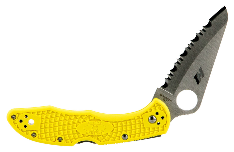 Spyderco Salt 2 3" Folding Knife C88SYL2 Serrated Clip Point H1 Blade Yellow FRN Handle Titanium Clip