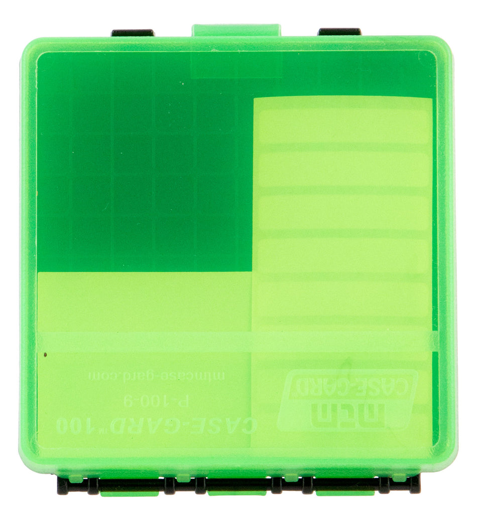 MTM Case-Gard Multi-Caliber P-100 Handgun Ammunition Box Clear Green Poly 100rd