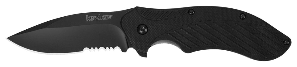 Kershaw Clash Part-Serrated Folding Pocket Knife 3.10" Black Oxide 8Cr13MoV Blade Glass-Filled Nylon Handle with Clip