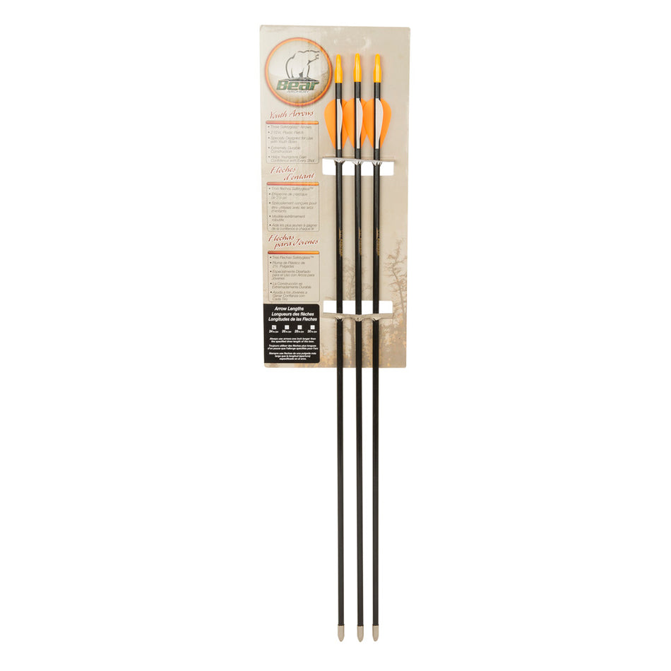 Bear Brave Arrows 3 Pack Fiberglass Youth Arrows Factory Fletched with Glue On Nocks and Field Points