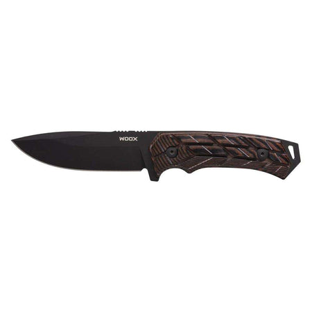 WOOX Rock62 Fixed Blade X-Grip Knife in Mil-Spec Black with Brown Micarta Grips