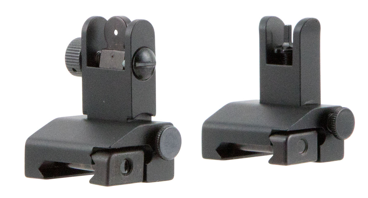 TacFire Pop-Up Iron Sights Spring Loaded Black Anodized Flip-Up AR-Platform Set