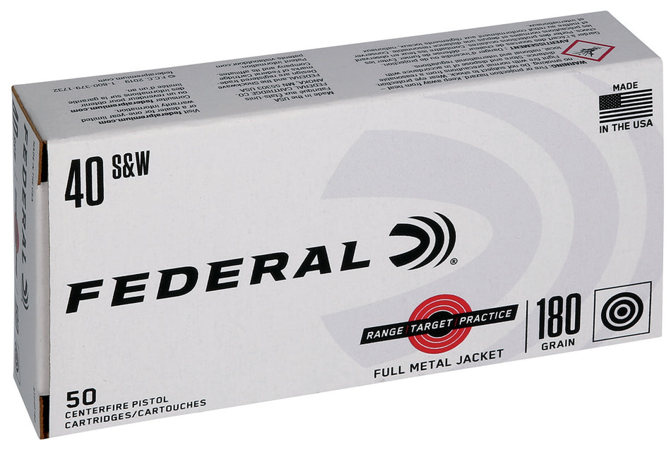 Federal RTP40180 Range and Target 40 Smith & Wesson 180 GR Full Metal Jacket