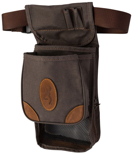 Browning Lona Deluxe Shell Pouch with Crazy Horse Leather Trim and Adjustable Nylon Belt