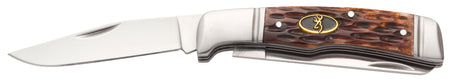 Browning 3220012 Joint Venture 2.88" Folding Drop Point Spey Blade Brown Bone Handle SS Bolster