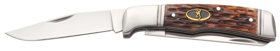 Browning 3220012 Joint Venture 2.88" Folding Drop Point Spey Blade Brown Bone Handle SS Bolster