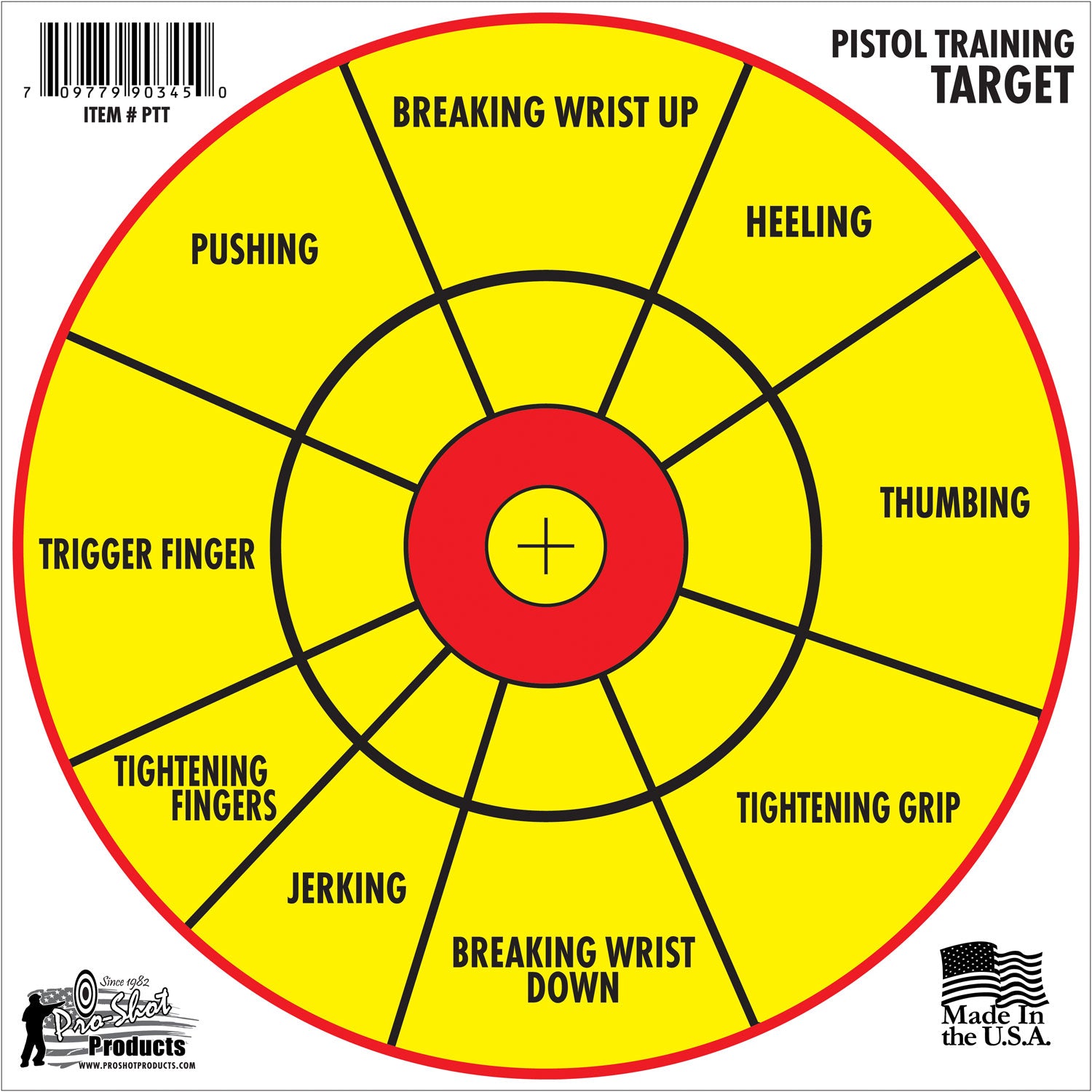 Pro-Shot Pistol Training Diagnostic 12" Bullseye Paper Targets Yellow/Red Impact Enhancement 6 Pack