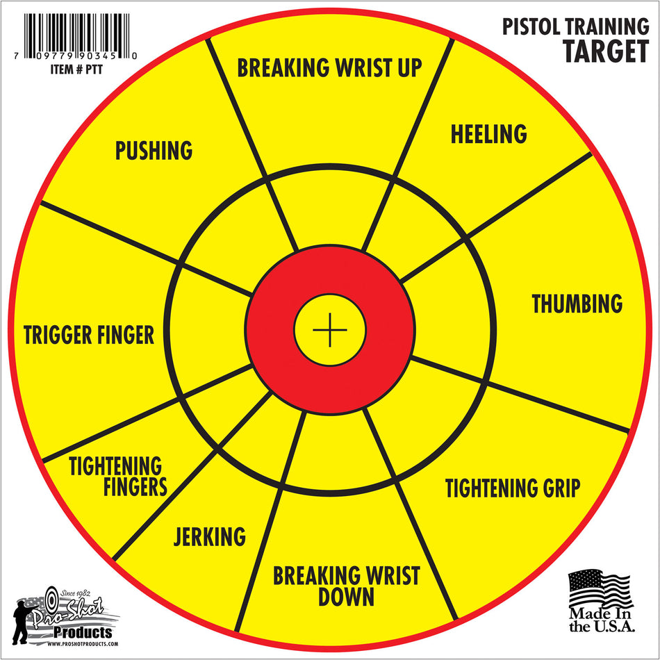 Pro-Shot Pistol Training Diagnostic 12" Bullseye Paper Targets Yellow/Red Impact Enhancement 6 Pack