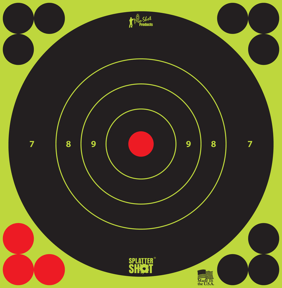 Pro-Shot SplatterShot Self-Adhesive 6 Inch Bullseye Target Black and Green 12 Pack