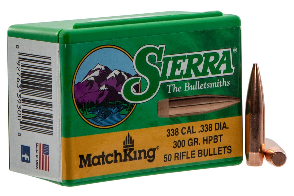 Sierra MatchKing 338 Cal 300gr Hollow Point Boat Tail Reloading Bullets 50/Box
