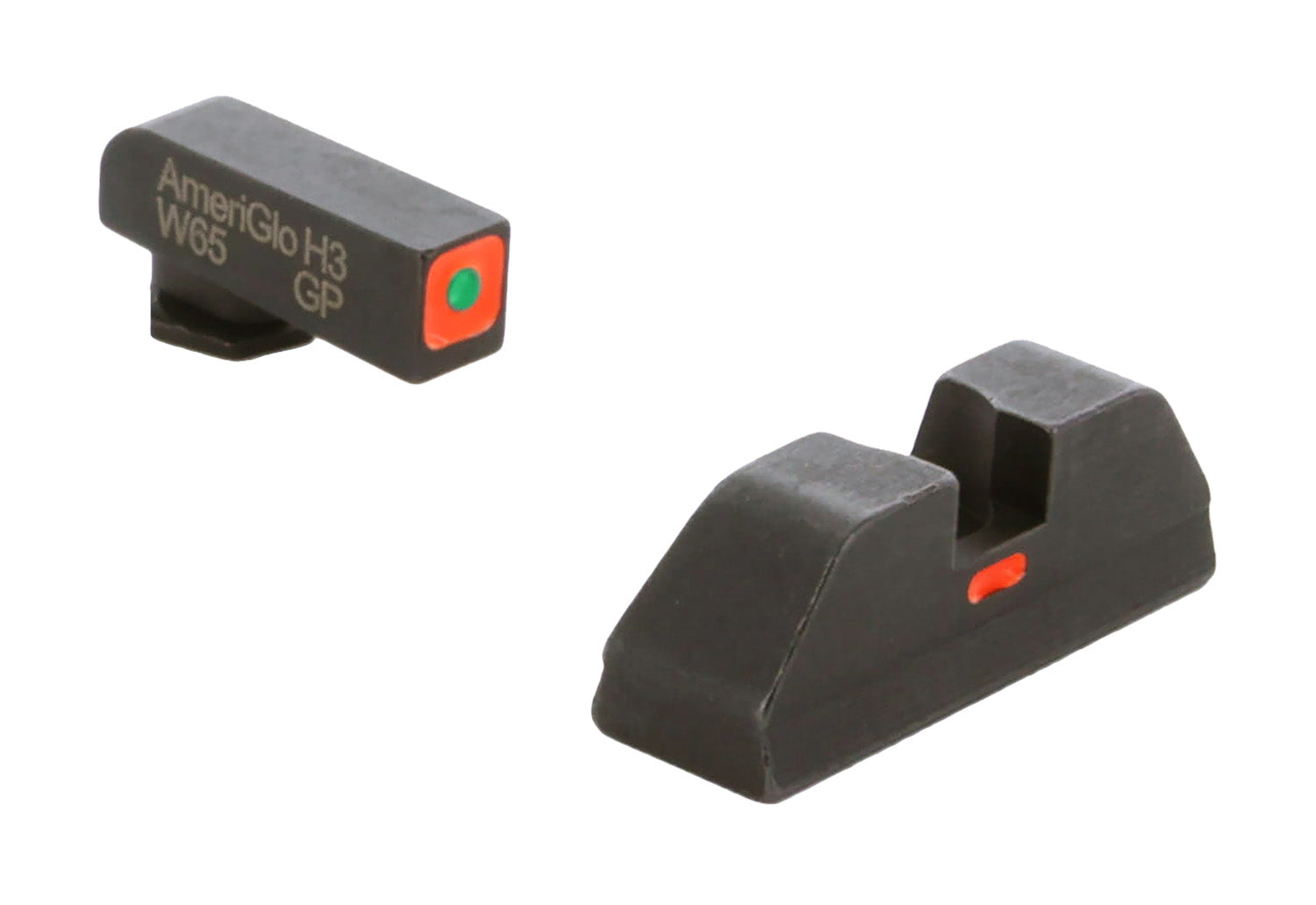 AmeriGlo GL616 Glock CAP Night Sight Set Green Tritium Orange Outline Front with Orange-Bar Rear Sight