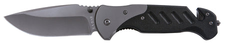 Ka-Bar Coypu 3085 Folder, 3.75" Stonewashed Clip Point Blade, Black G10 Grip, Seat Belt Cutter & Glass Breaker