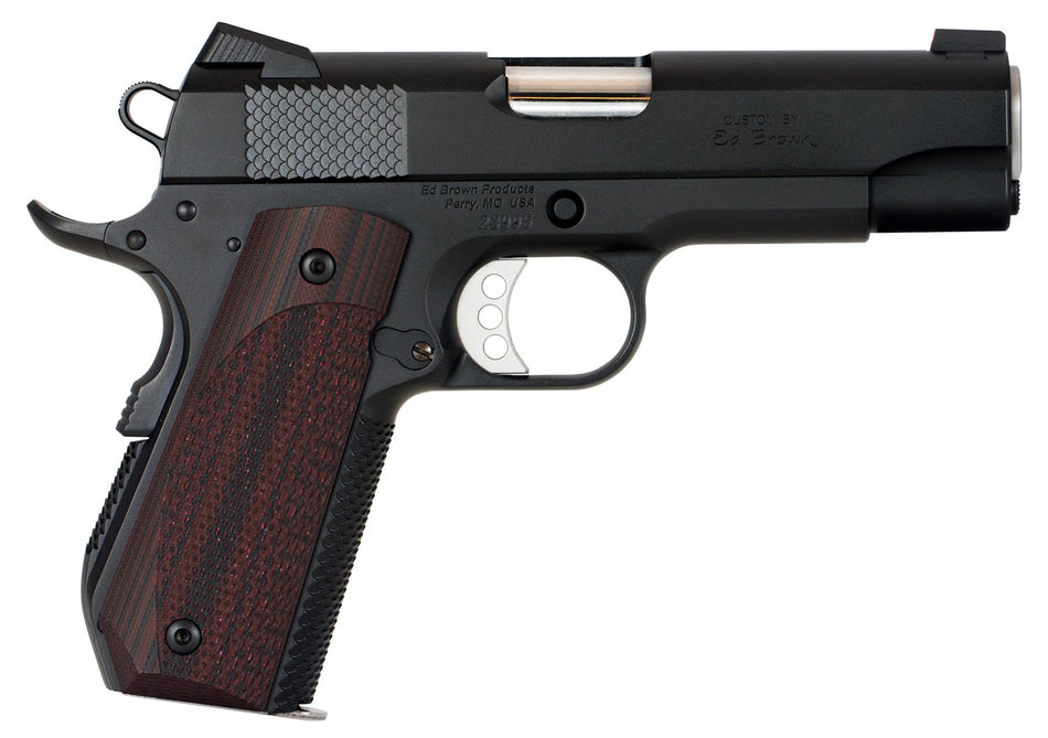 Ed Brown KC18G4 1911 Kobra Carry 45 ACP 7+1 4.25" Stainless Recessed Crown Barrel, Black Gen4 Snakeskin Serrated Carbon Steel Slide & Frame w/Beavertail, Laminate Wood Grip