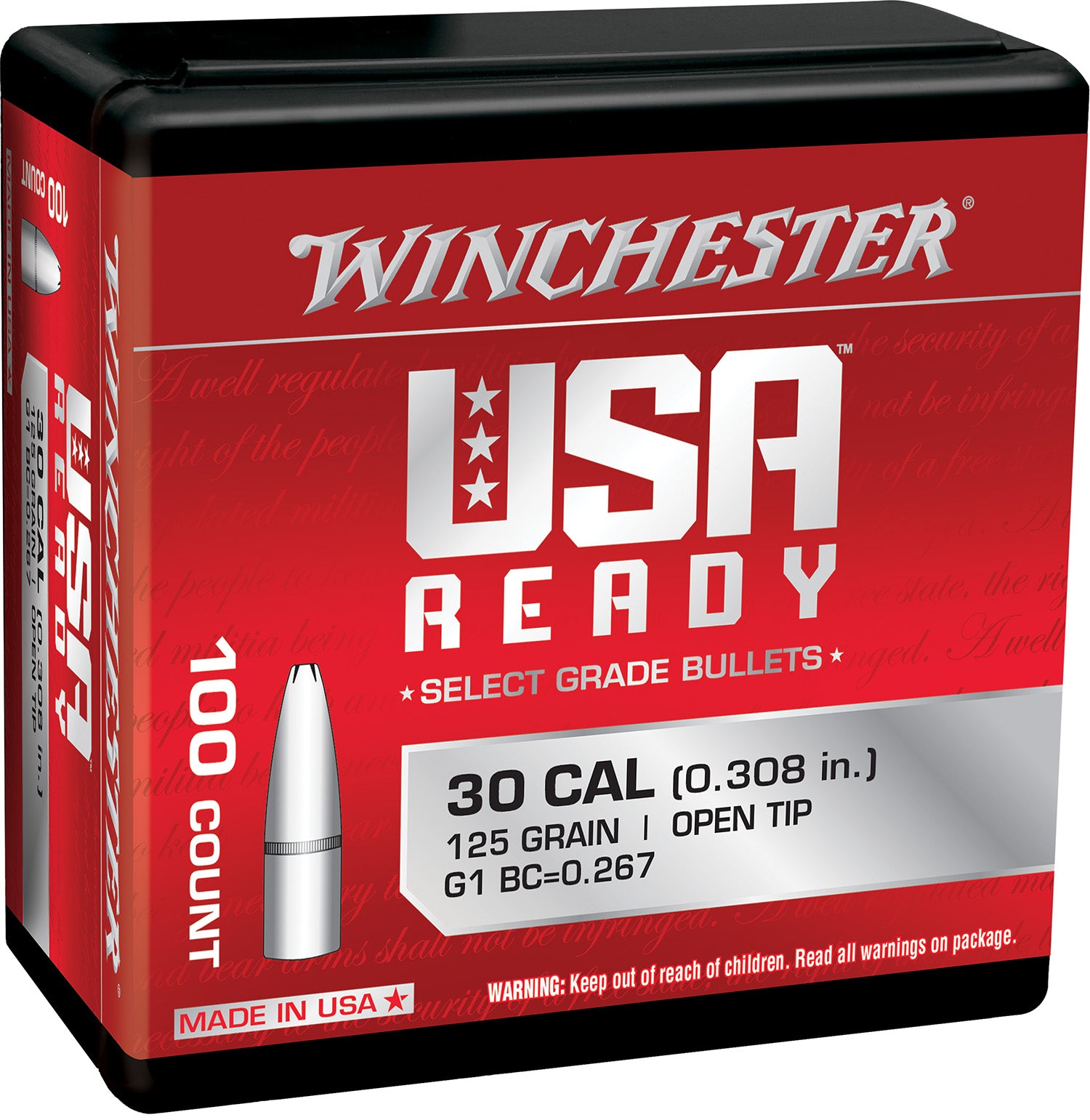 Winchester WBR30125 308 Win 125gr Open Tip Centerfire Rifle Bullets 100/Box