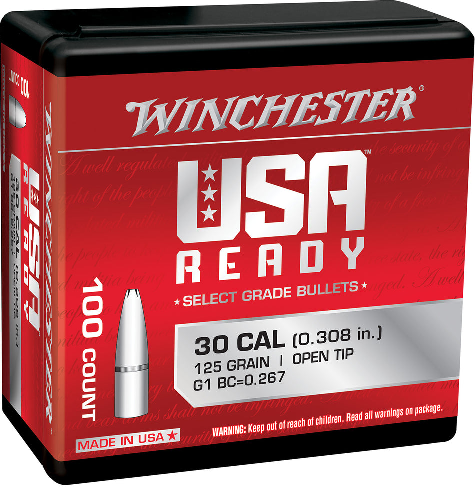 Winchester WBR30125 308 Win 125gr Open Tip Centerfire Rifle Bullets 100/Box