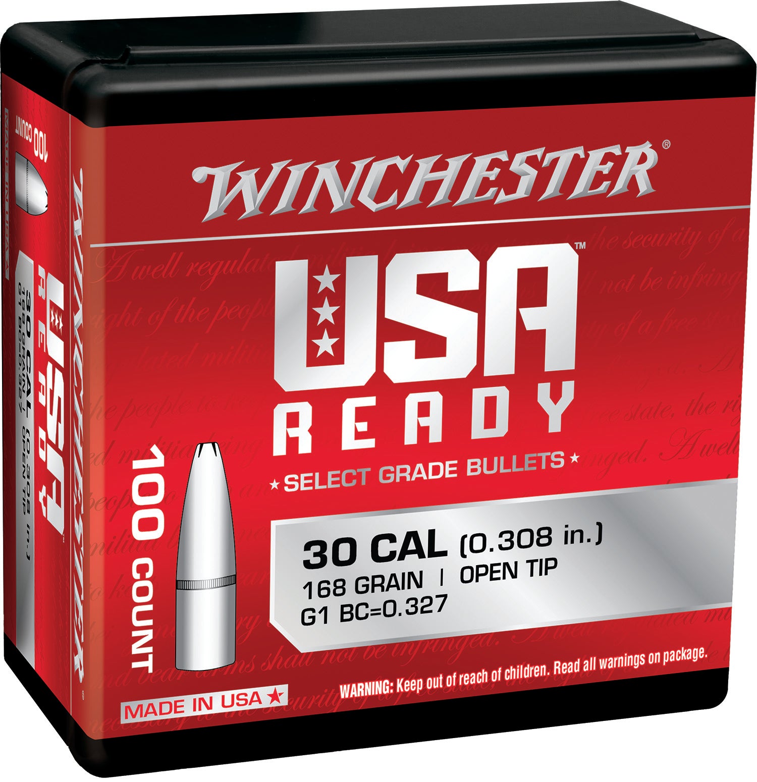 Winchester WBR30168 308 Win 168gr Open Tip Centerfire Rifle Bullets 100/Box