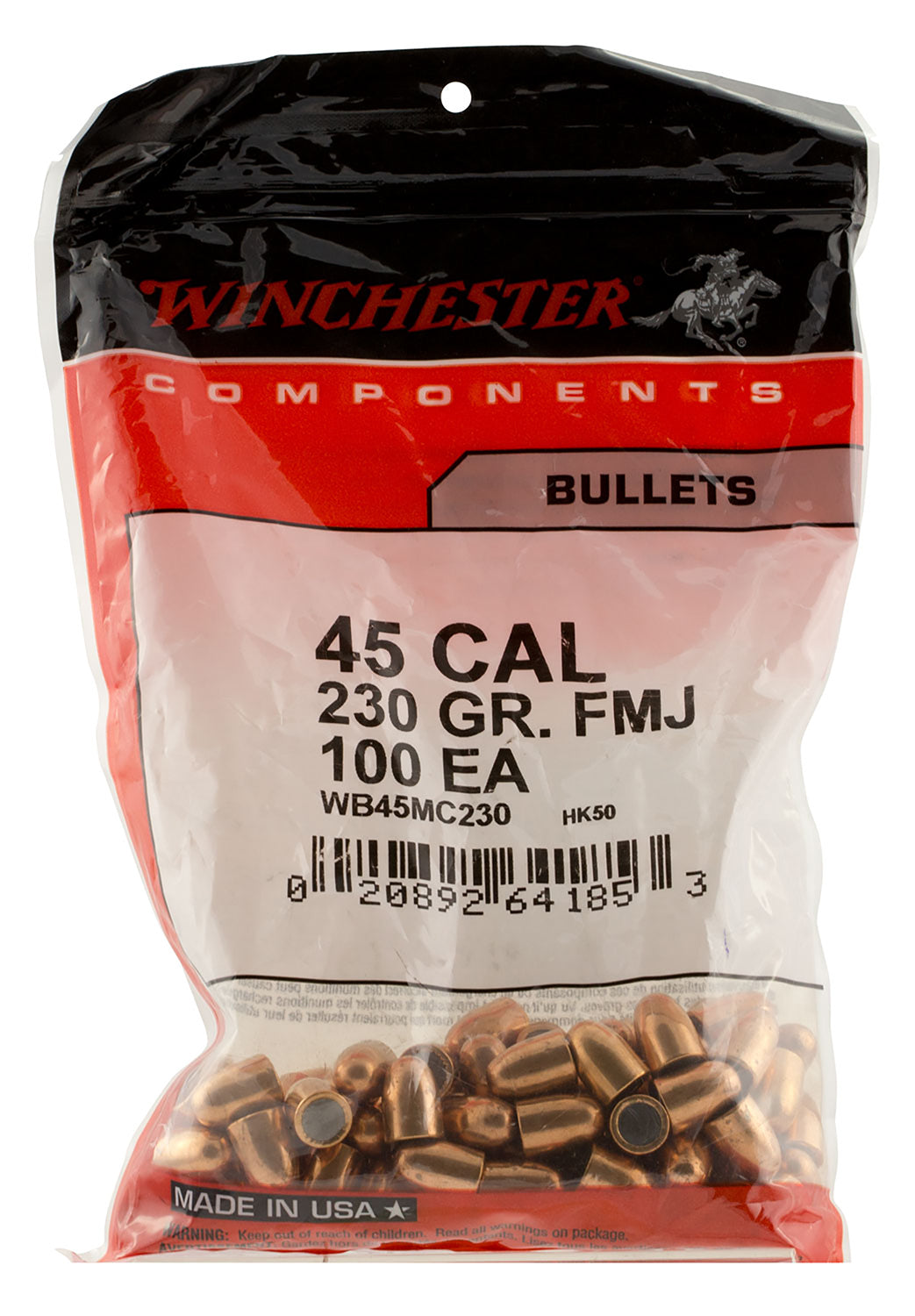 Winchester WBR45230 45Cal 230gr FMJ Truncated Cone Handgun Bullets 500/Box