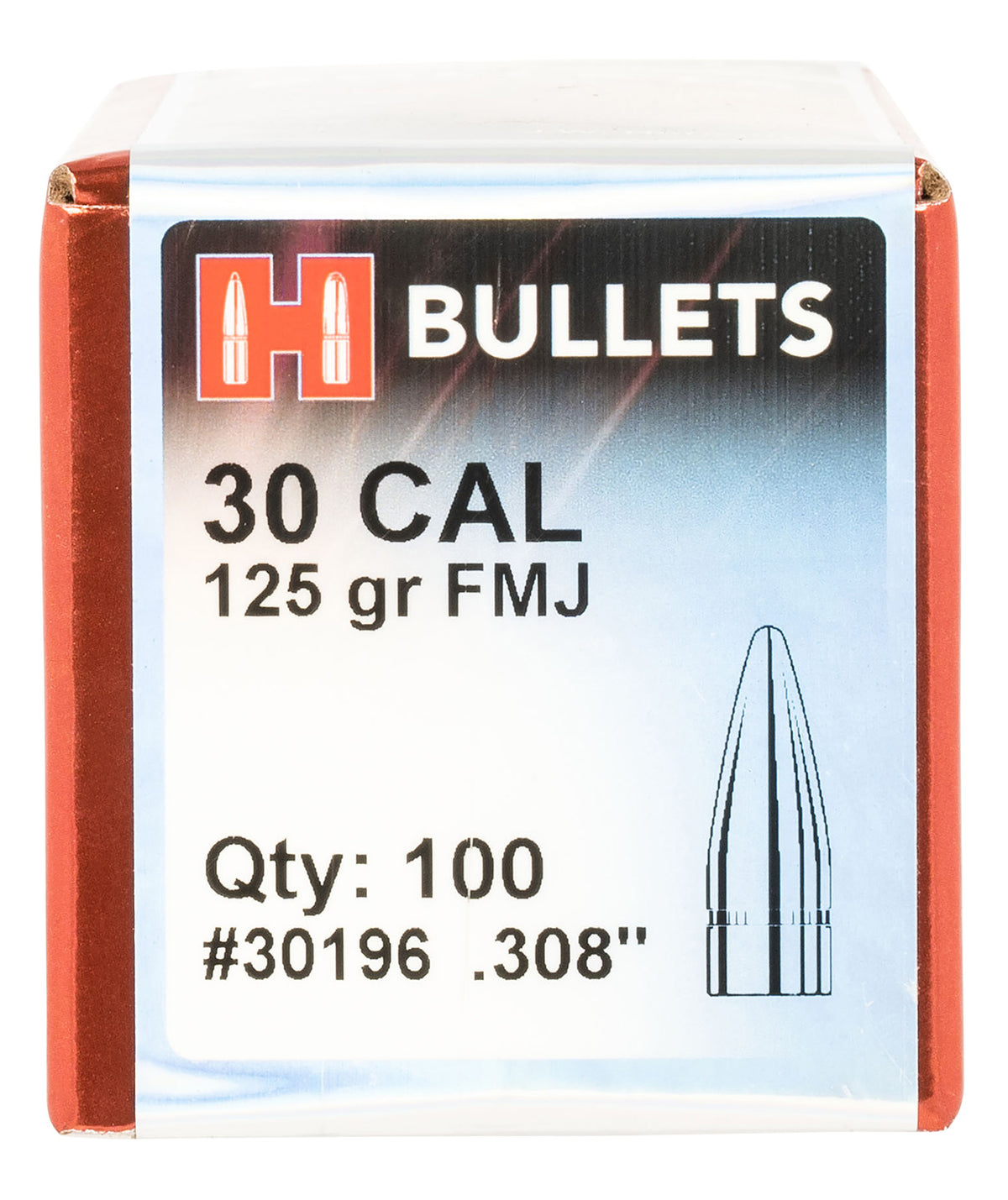 Hornady 30196 FMJ 30 Cal .308 125 gr Full Metal Jacket Rifle Bullets 100/Box