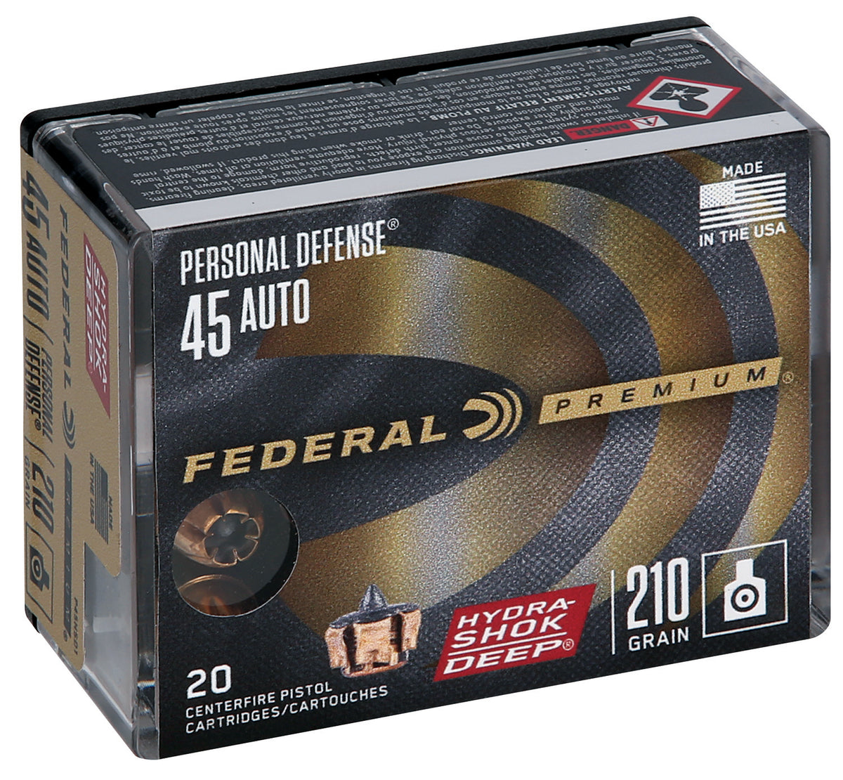 Federal Premium Personal Defense Hydra-Shok Deep Hollow Point 210 Grain .45 ACP/Auto 980 fps