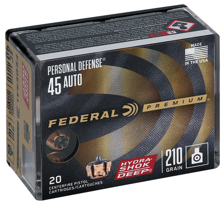 Federal Premium Personal Defense Hydra-Shok Deep Hollow Point 210 Grain .45 ACP/Auto 980 fps