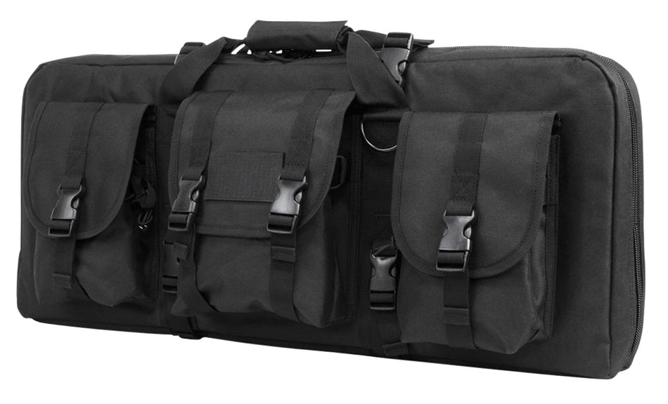 NcStar VISM Deluxe SubGun Double Pistol Case CVCPD2962B28 28" Black PVC with Exterior Storage & Zippers