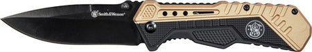 Smith & Wesson 3.5" Spring-Assisted Folding Knife with Black Blade FDE Rubber/Aluminum Handle