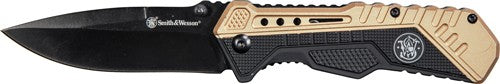 Smith & Wesson 3.5" Spring-Assisted Folding Knife with Black Blade FDE Rubber/Aluminum Handle