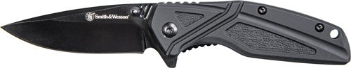 Smith & Wesson 3" Black Oxide Folding Pocket Knife Black Rubber Handle and Belt Clip