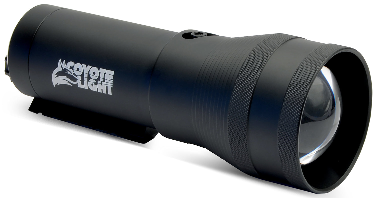 Coyote Light Pro White Matte Black Adjustable Focus LED Hunting Light with Integrated Rail