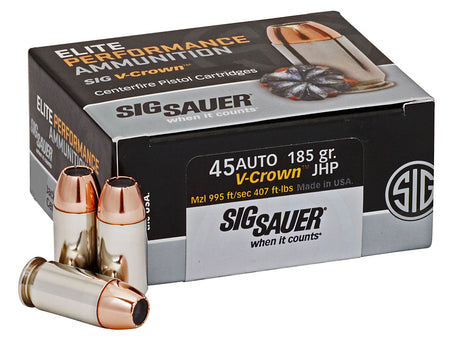 Sig Sauer Elite Performance .45 ACP/Auto 185 grain V Crown Jacketed Hollow Point ammunition