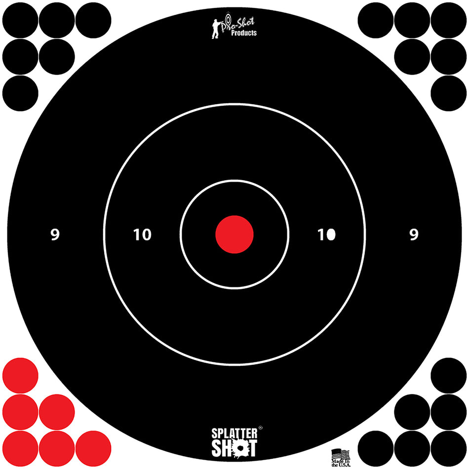 Pro-Shot SplatterShot 12" Bullseye Hanging Heavy Paper Targets Black/Red White Enhancement 12 Pack