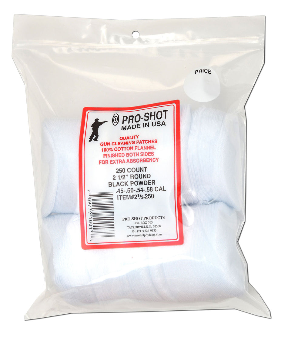 Pro-Shot 212250 2.50" Round Cotton Flannel Patches .45-.58 Cal 250 Pack
