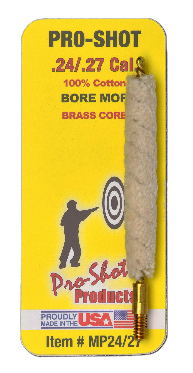 Pro-Shot Bore Mop .24-.27 Cal Rifle #8-32 Thread Cotton with Brass Core