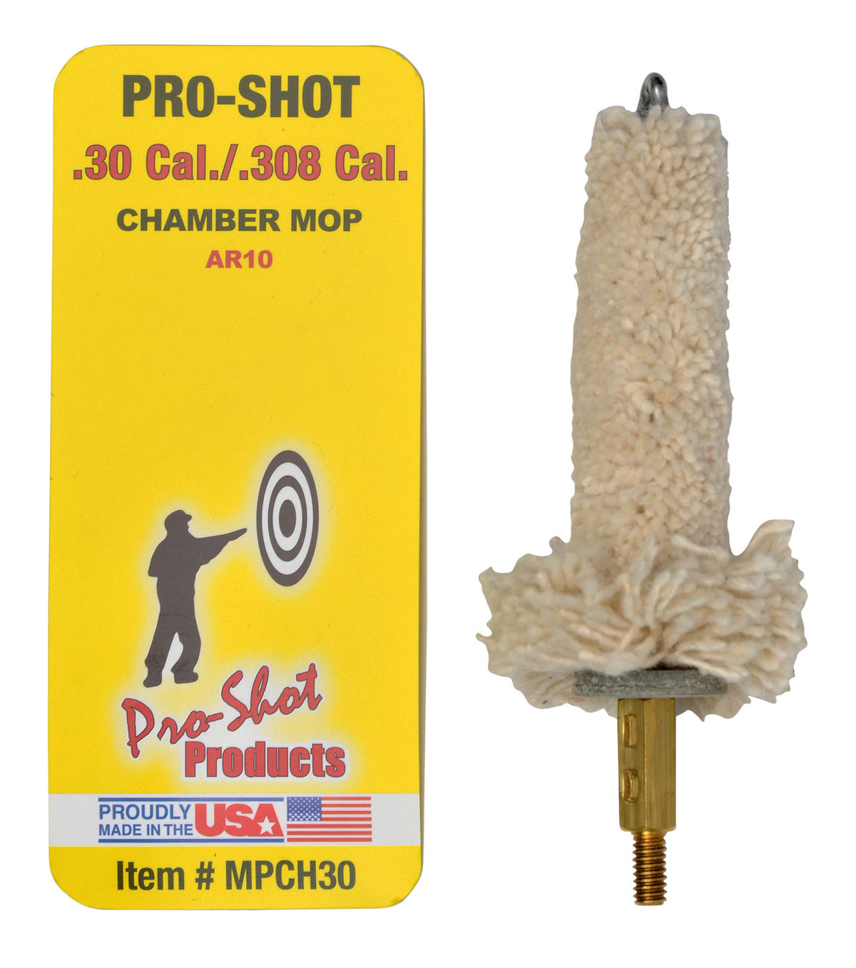 Pro-Shot .30/.308/7.62mm AR-10 Platform Military Style Cotton Chamber Mop Brass Core #8-32 Thread