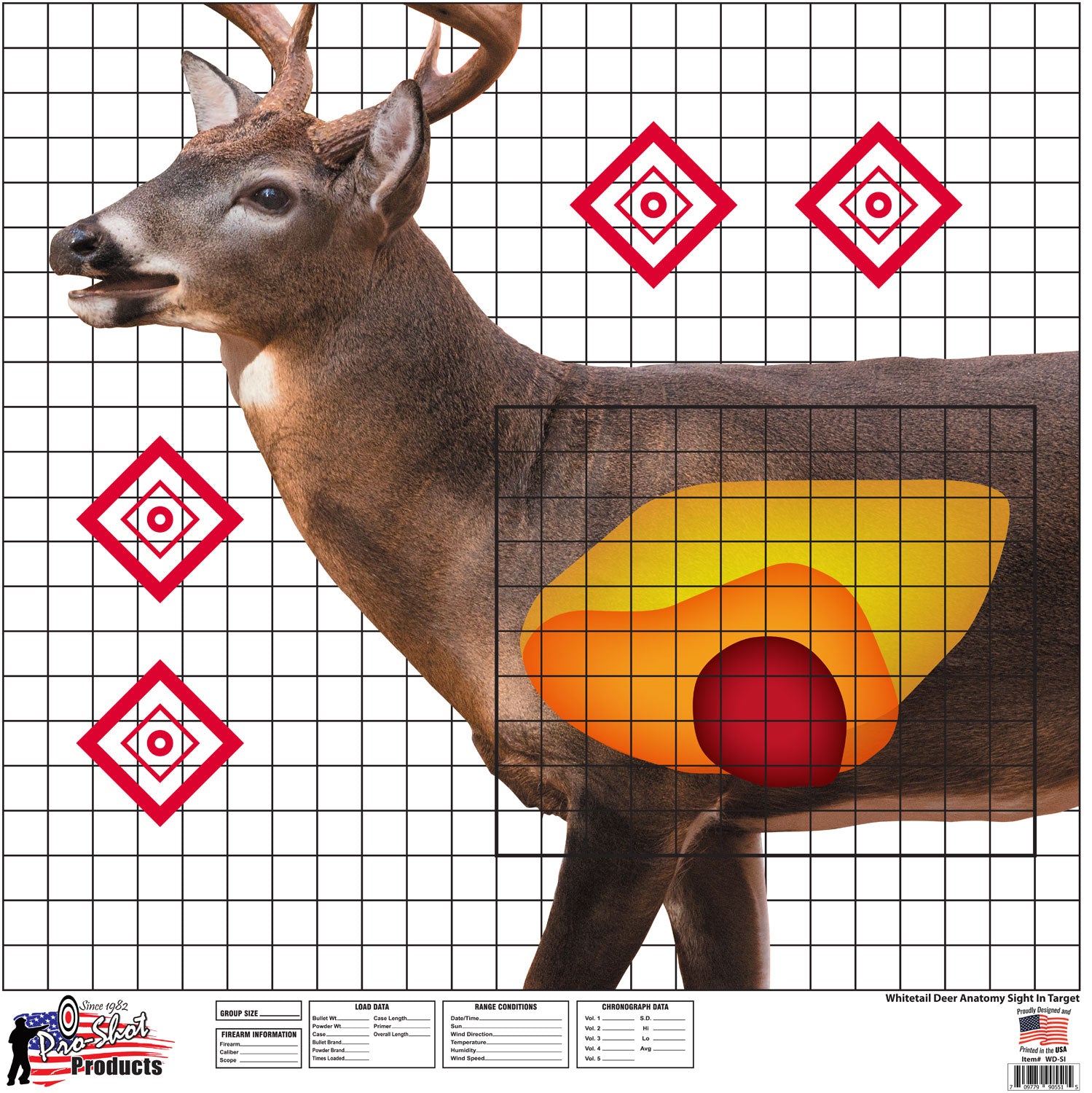 Pro-Shot Whitetail Deer Life-Size Sight-In Heavy Paper Targets 25"x25" Multi-Color 5 Pack