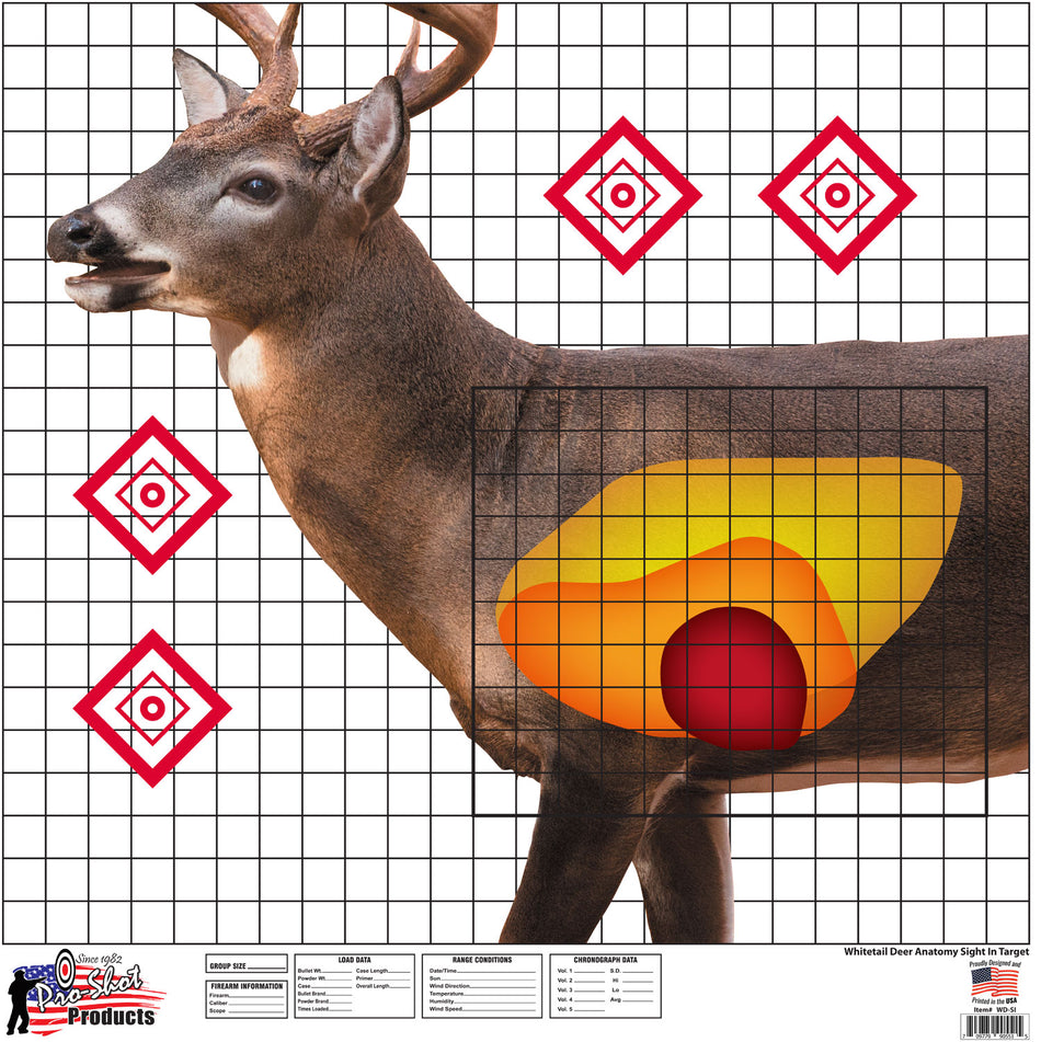 Pro-Shot Whitetail Deer Life-Size Sight-In Heavy Paper Targets 25"x25" Multi-Color 5 Pack
