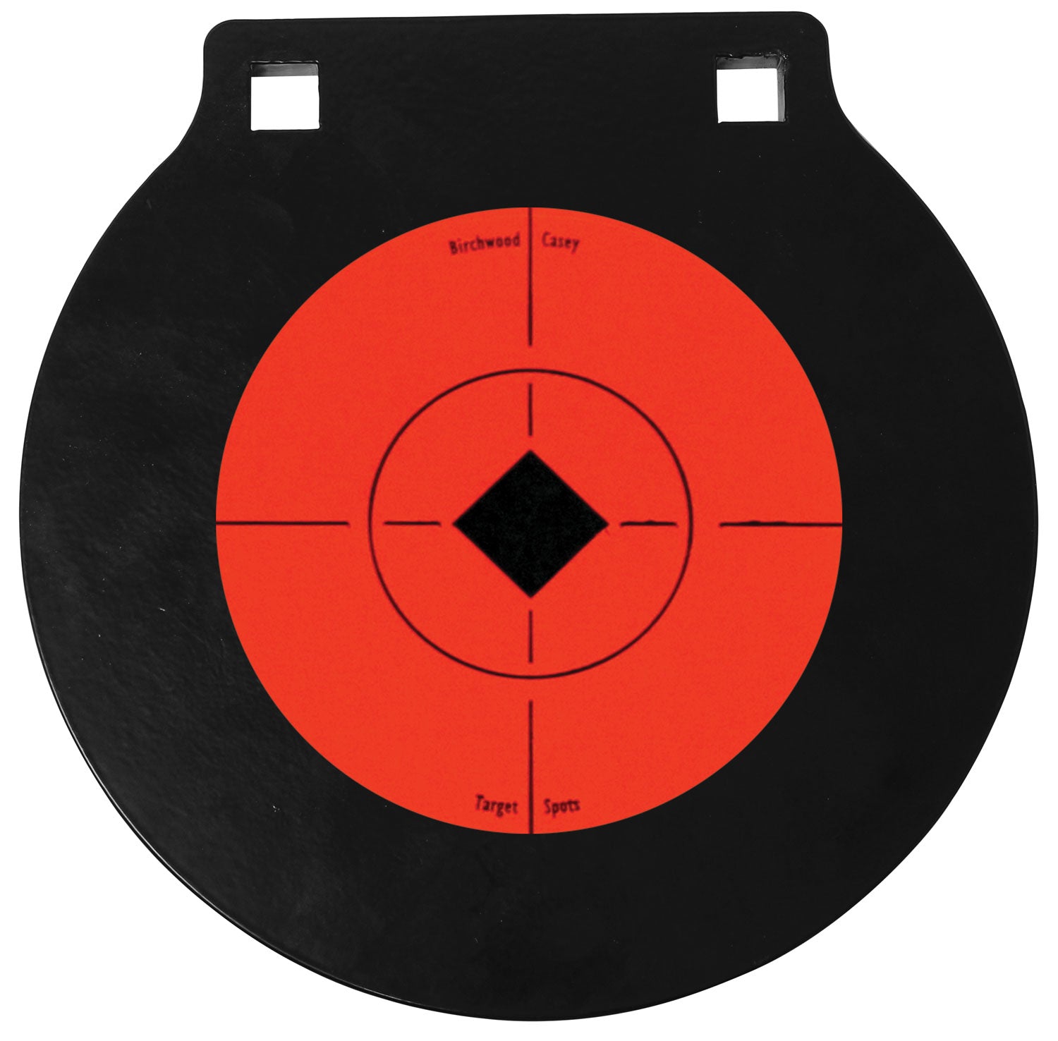 Birchwood Casey World of Targets Double Hole AR500 Steel 6" Hanging Gong Target Black/Orange Crosshair 47608