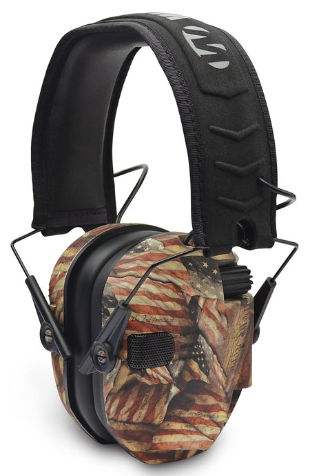 Walker's Razor Slim GWPRSEMBARM USA Flag Electronic Shooting Muff 23 dB Black Polymer Over the Head