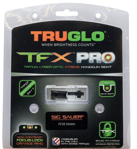 TruGlo TFX Pro Tritium Fiber Optic Iron Sight Set Orange Outline Front Green Rear for SIG