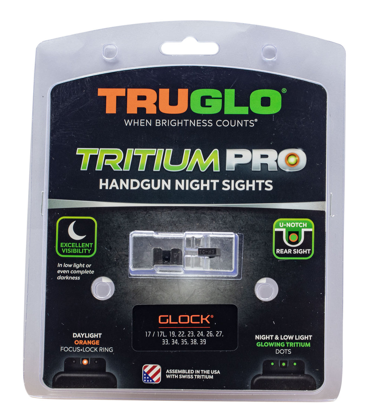TruGlo Tritium Pro Night Sights Green Tritium Orange Outline Front & Green Rear Glock TG231G2C