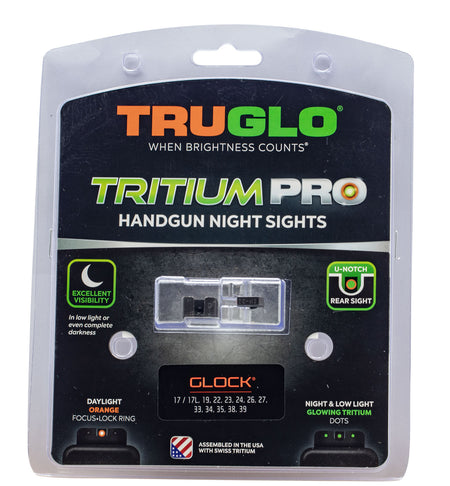 TruGlo Tritium Pro Night Sights Green Tritium Orange Outline Front & Green Rear for Glock
