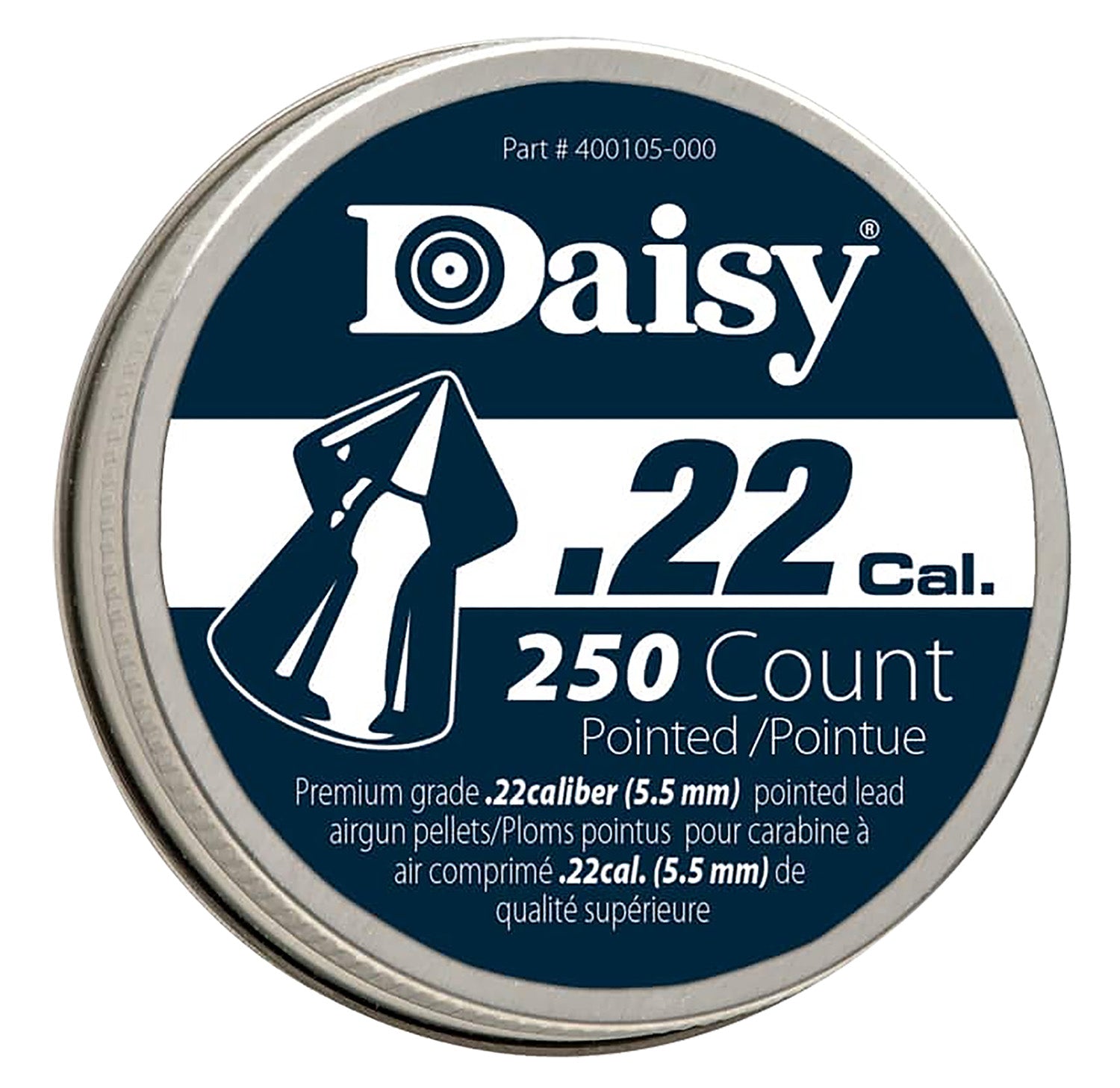 Daisy 997922512 .22 Pointed Lead Field Airgun Pellet 250-Count Screw-Top Tin