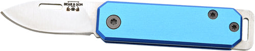 Bear & Son Stainless Slip Joint Folder 1.5" Blade Blue/SS Aluminum Handle