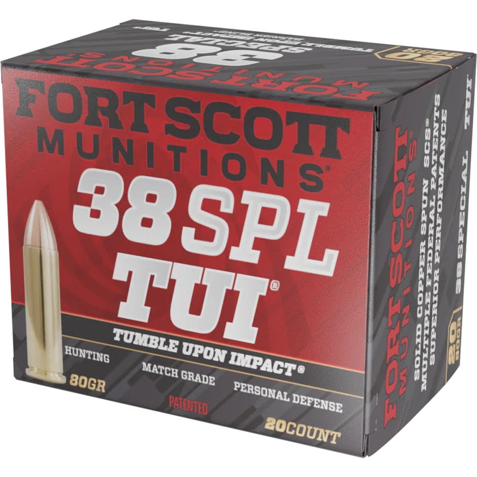 Fort Scott Munitions Tumble Upon Impact (TUI) Solid Copper Spun 80 Grain .38 Special 1190 fps