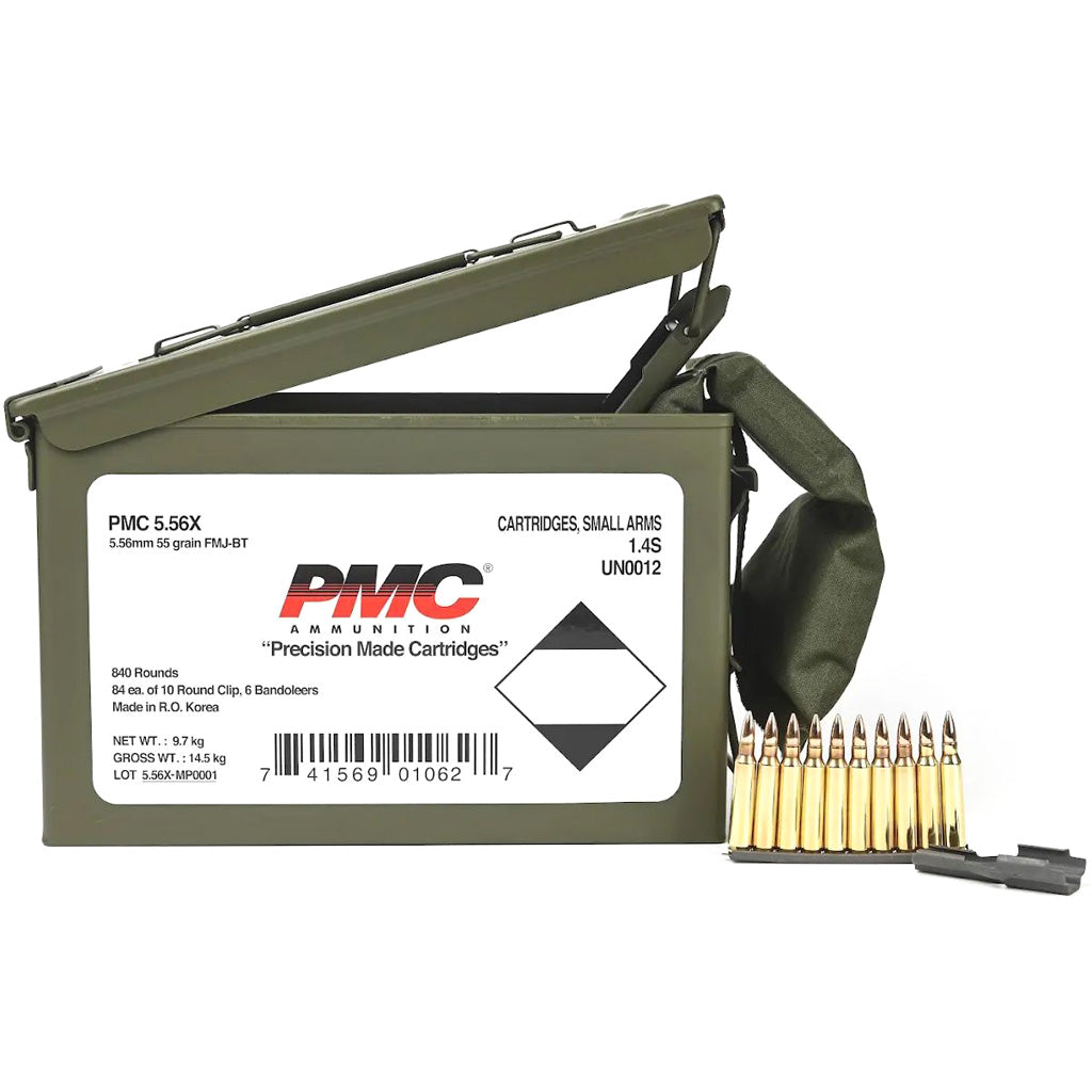 PMC  5.56x45mm NATO 55 grain Full Metal Jacket Boat Tail ammunition