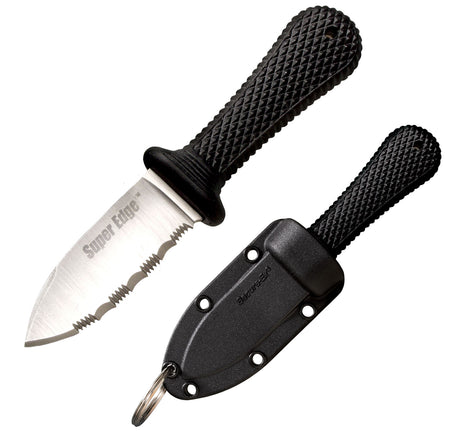 Cold Steel Super Edge 2" Fixed Blade Part Serrated AUS-8A SS, Black Kray-Ex Handle Sheath Keyring Compatible