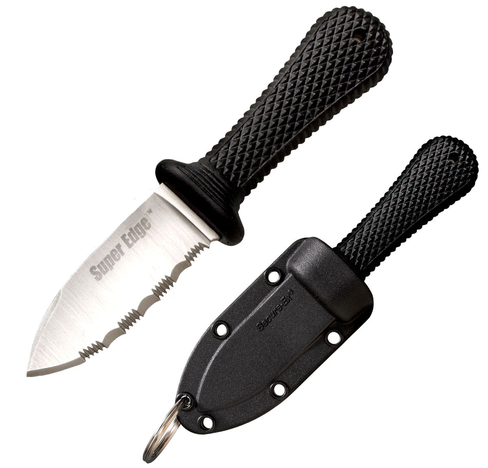 Cold Steel Super Edge 2" Fixed Blade Part Serrated AUS-8A SS, Black Kray-Ex Handle Sheath Keyring Compatible