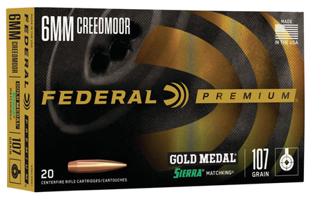 Federal Premium Gold Medal Sierra MatchKing Boat Tail Hollow Point 107 Grain 6mm Creedmoor 3000 fps