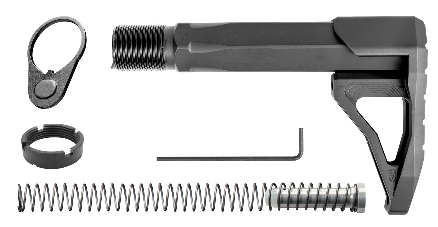 Phase 5 CMSA AR-15/AR-10 Carbine Mini Stock & HexOne Buffer Tube Assembly, Black Aluminum